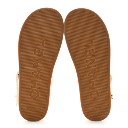Chanel Cord Lambskin Quilted Logo Sandals 38 White Black 5 of 9