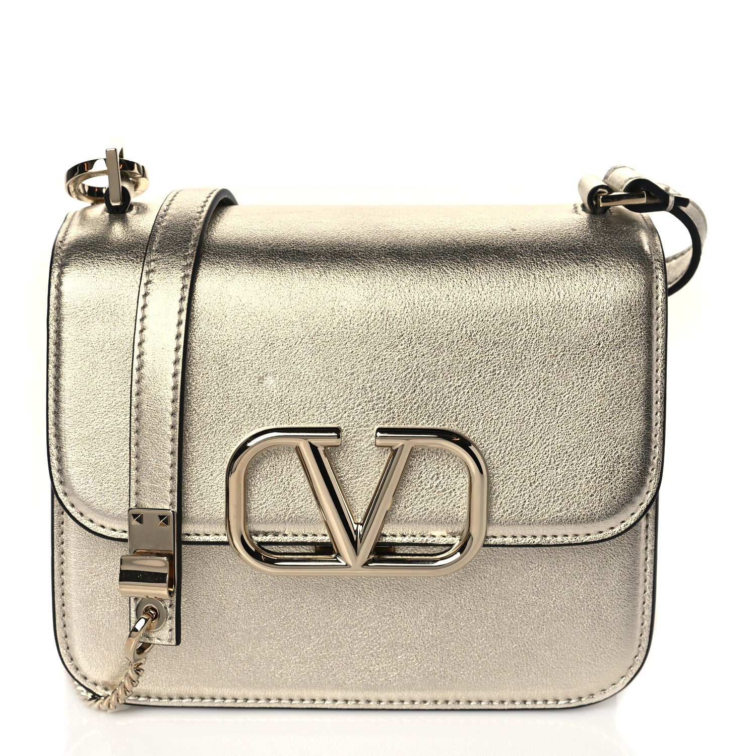 Valentino Garavani Metallic Calfskin Micro VSling Shoulder Bag Sahara 1 of 9
