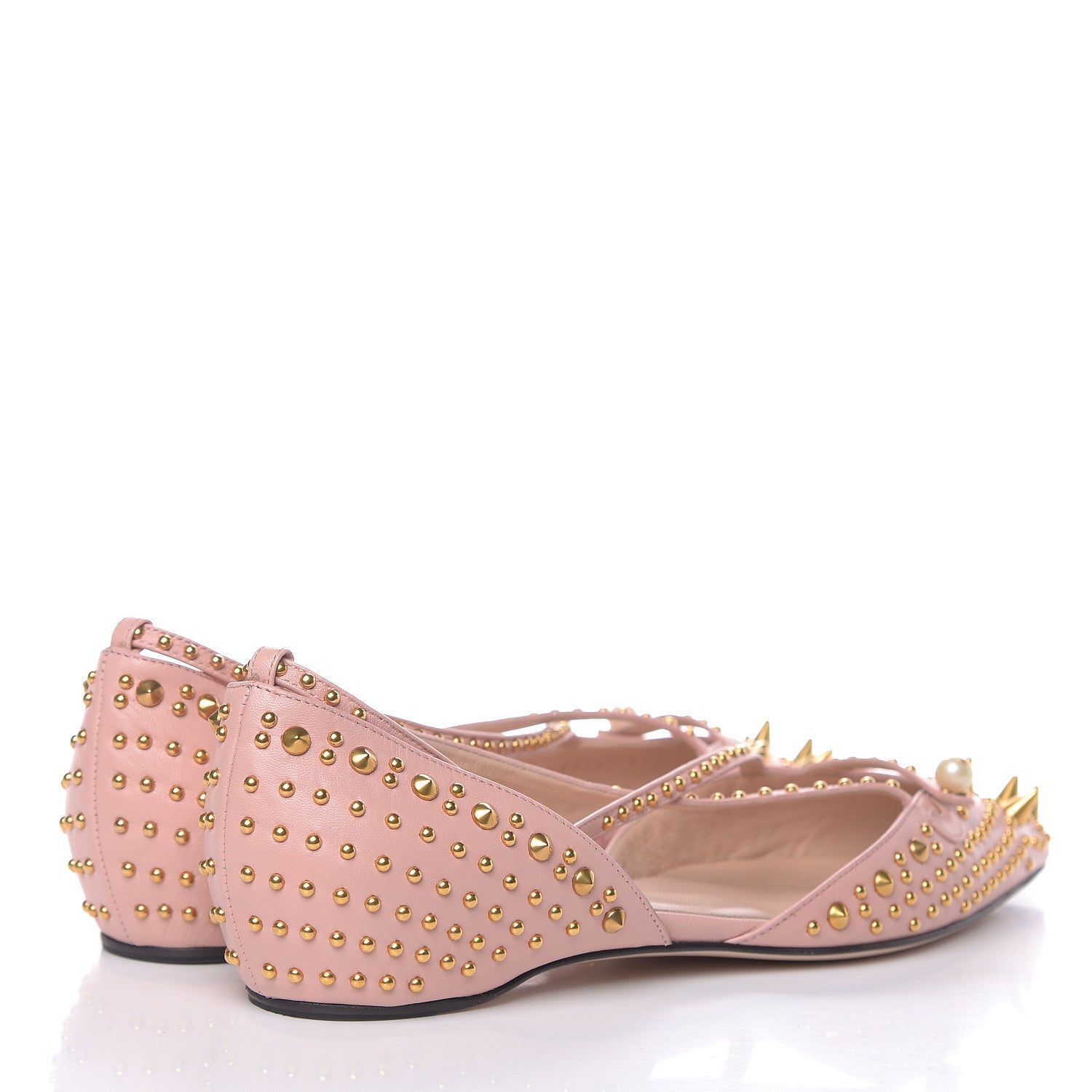 Gucci Malaga Kid Studded Pointed Toe Unia Flats 37.5 Perfect Pink 4 of 9