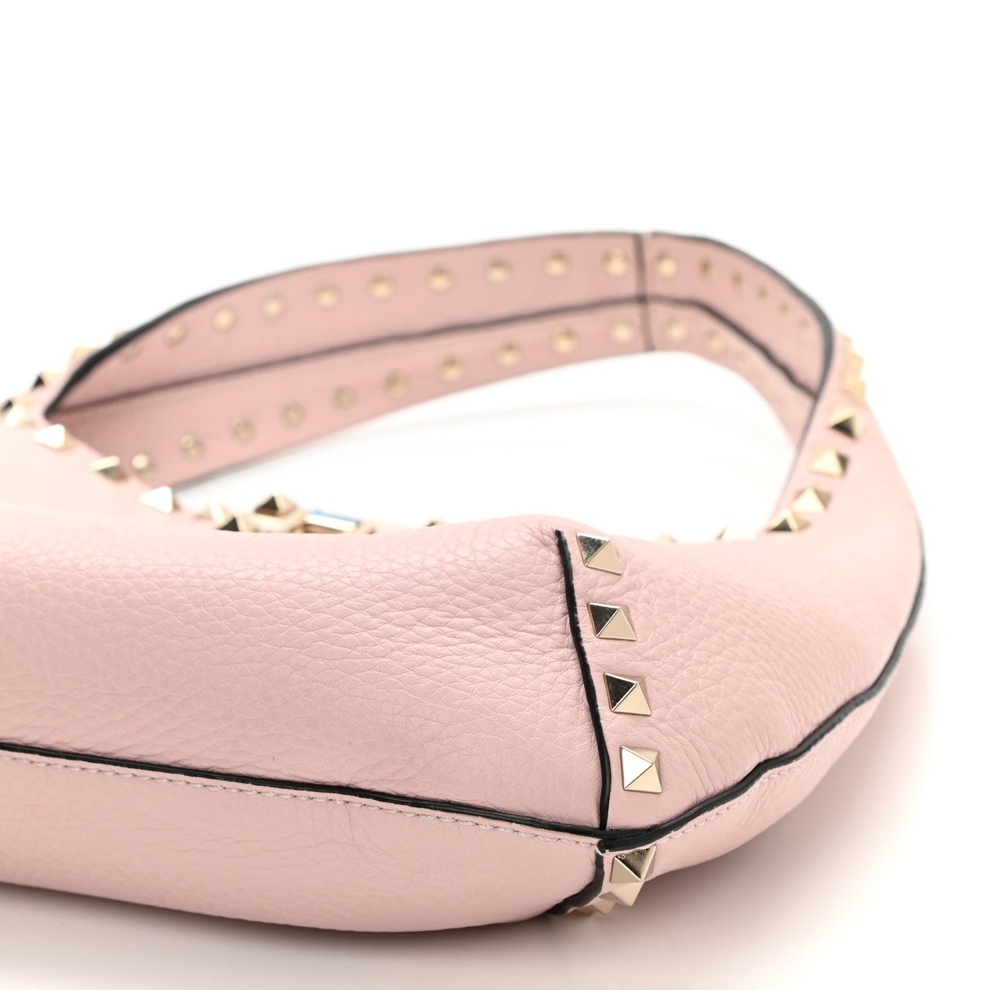 Pebbled Calfskin Small Rockstud Flip Lock Hobo Light Pink