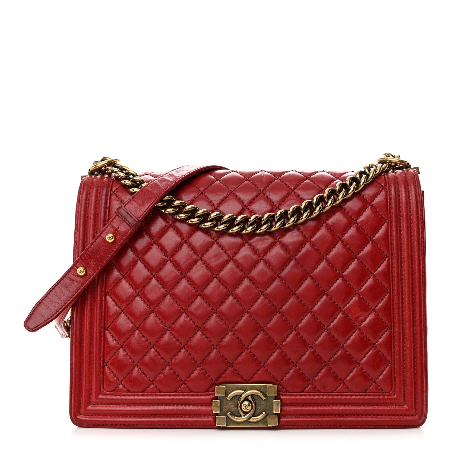 Chanel Aged Glazed Calfskin Quilted Large Boy Flap Red 1 of 18