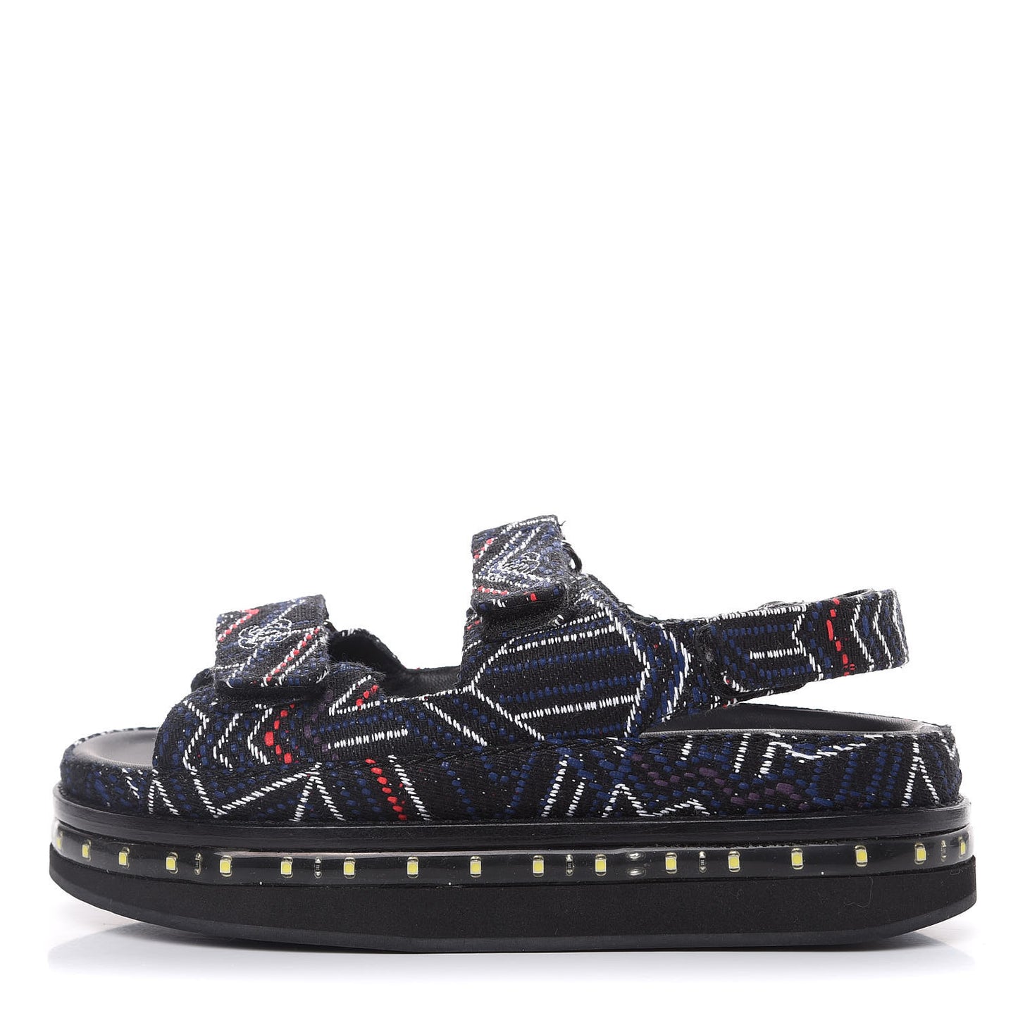 Tweed Lambskin Light Up LED Flat Sandals 36 Black Navy Red