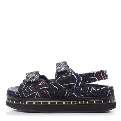 Chanel Tweed Lambskin Light Up LED Flat Sandals 36 Black Navy Red 1 of 11