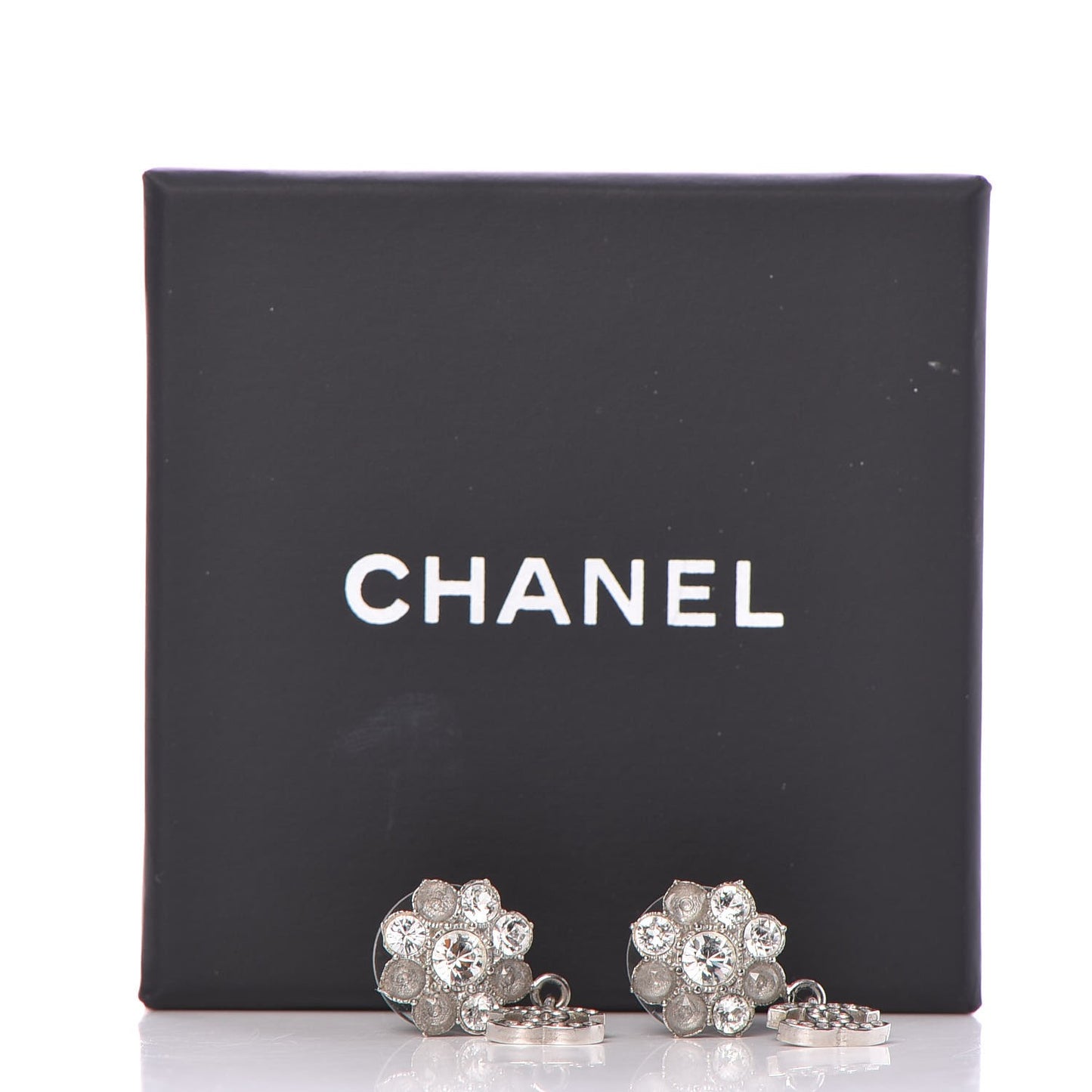 Crystal CC Camellia Drop Earrings Silver