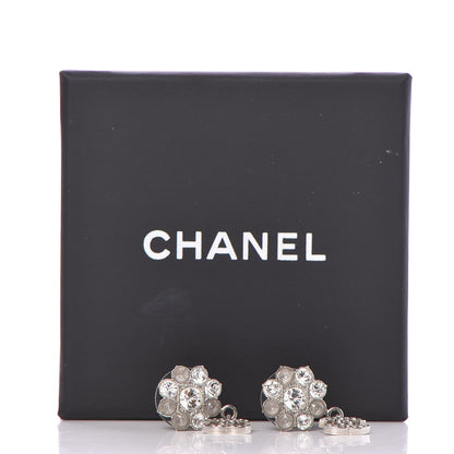 Chanel Crystal CC Camellia Drop Earrings Silver 5 of 5