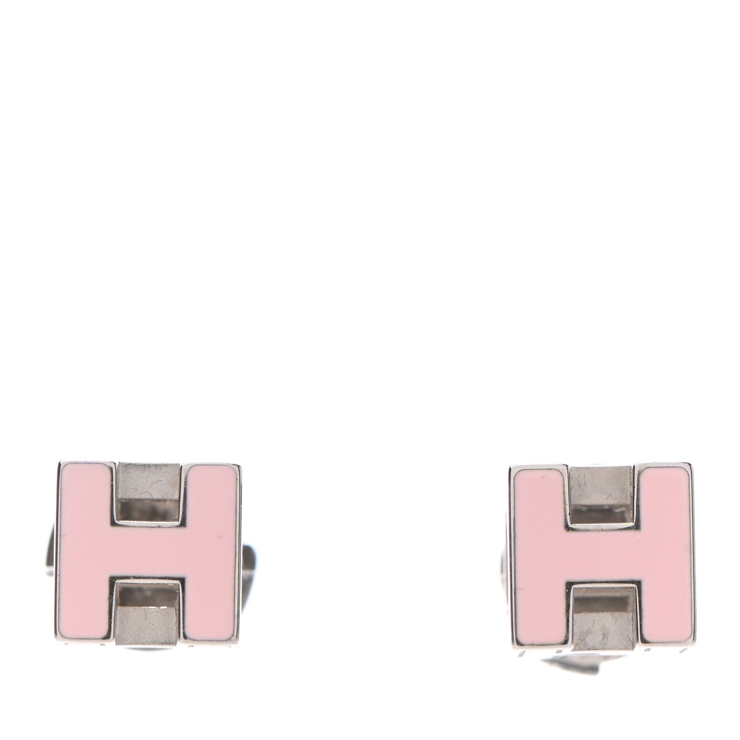 Hermes Palladium Cage d'H Earrings Rose Dragee 1 of 4