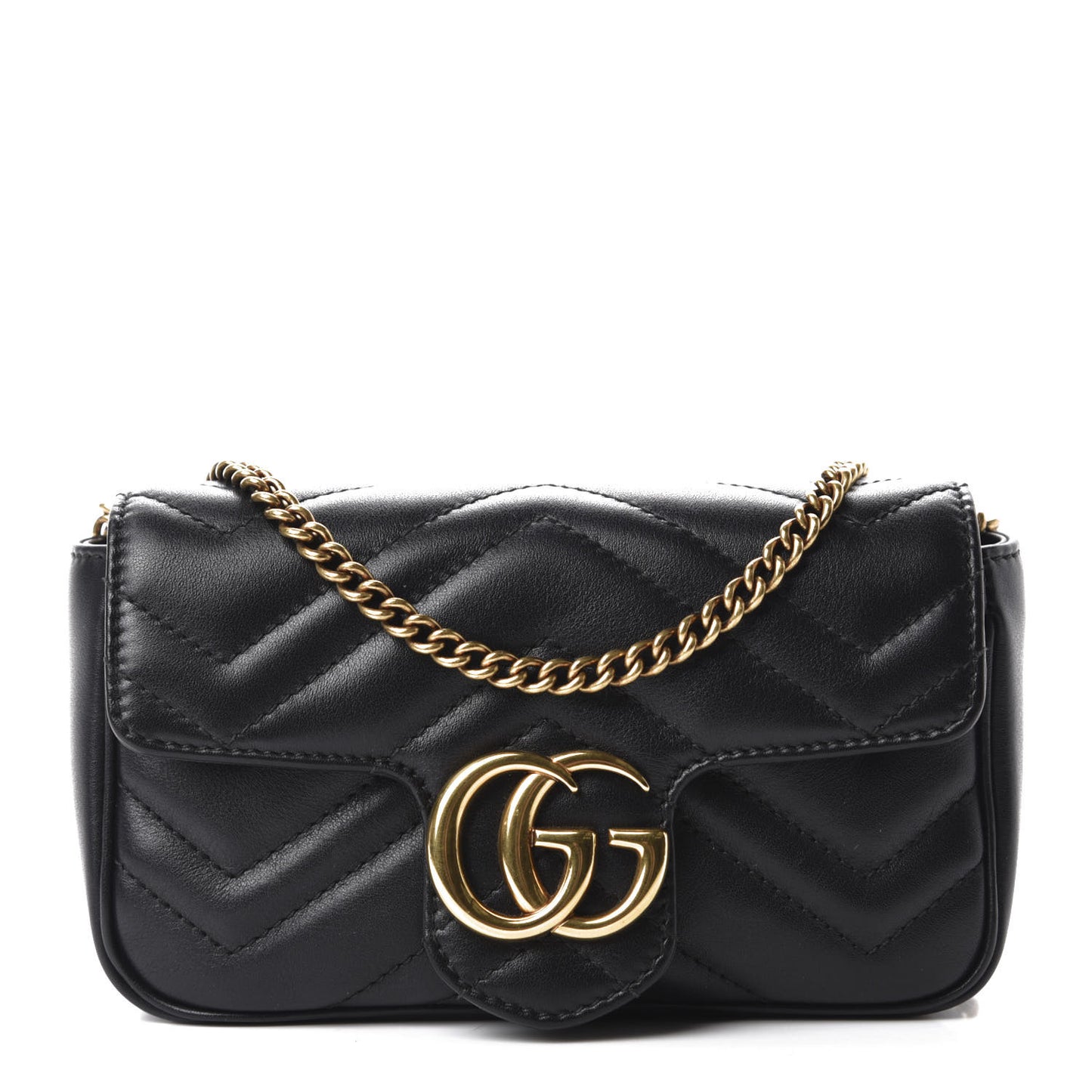 Calfskin Matelasse Super Mini GG Marmont Shoulder Bag Black
