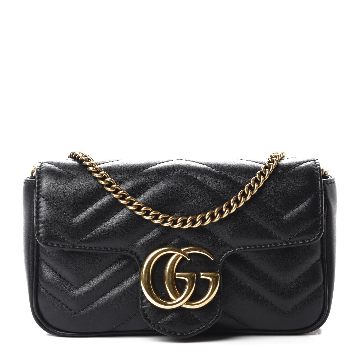 Gucci Calfskin Matelasse Super Mini GG Marmont Shoulder Bag Black 1 of 11