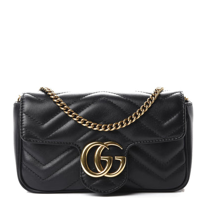 Gucci Calfskin Matelasse Super Mini GG Marmont Shoulder Bag Black 1 of 11
