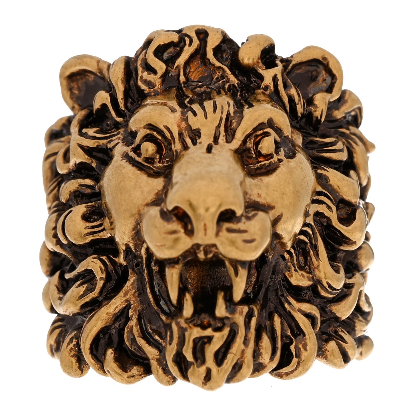 Metal Lion Head Ring 11 Aged Gold