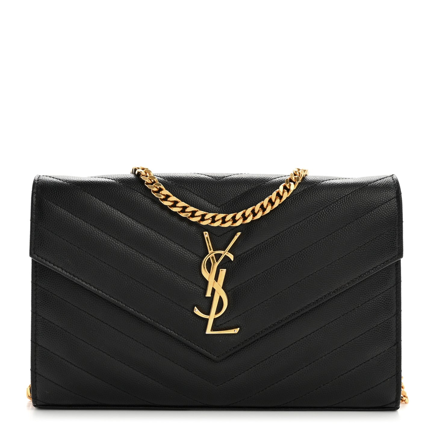 Grain De Poudre Matelasse Chevron Monogram Chain Wallet Black