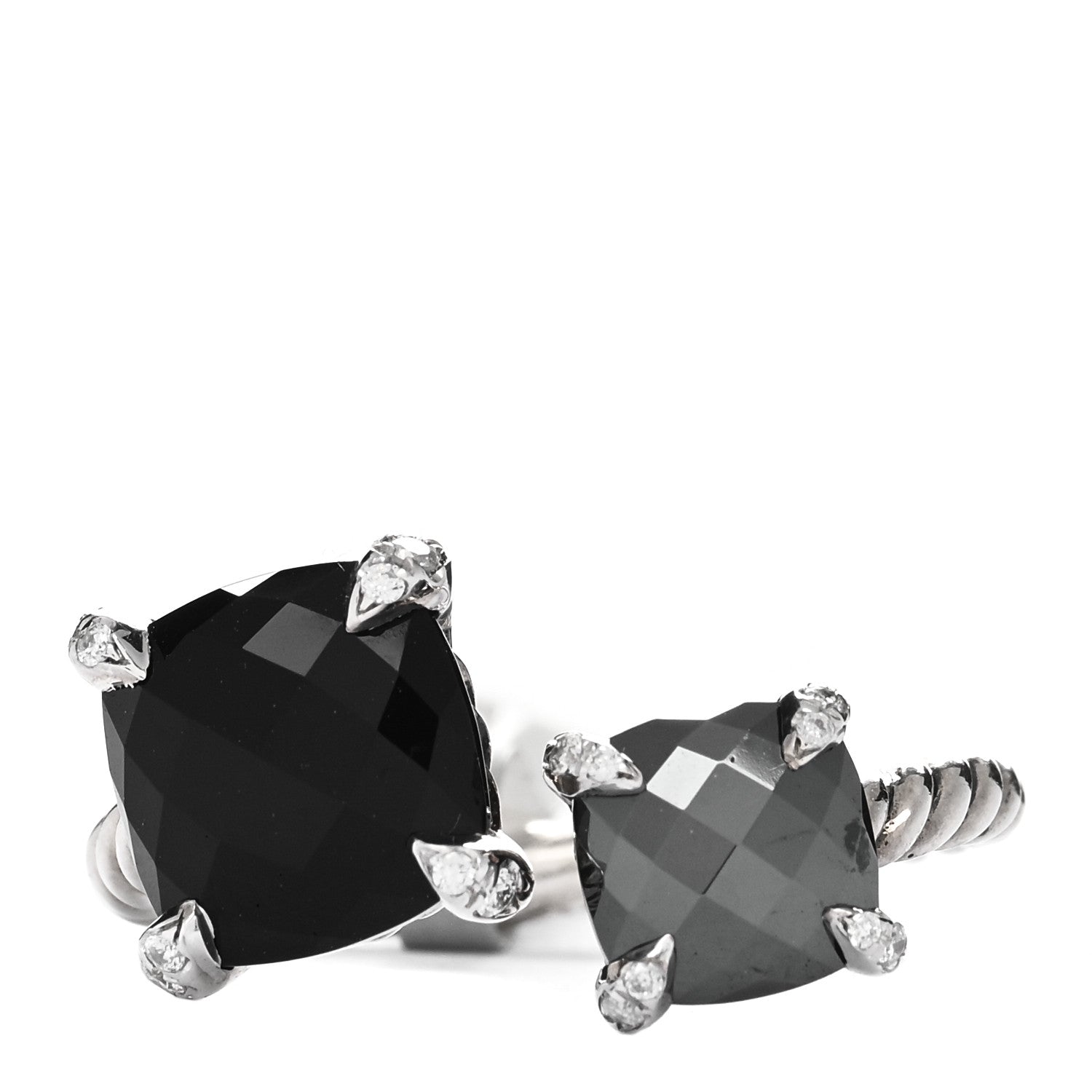 David Yurman Sterling Silver Diamond Black Onyx Hematine Chatelaine Bypass Ring 55 7.25 1 of 3