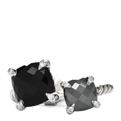 David Yurman Sterling Silver Diamond Black Onyx Hematine Chatelaine Bypass Ring 55 7.25 1 of 3