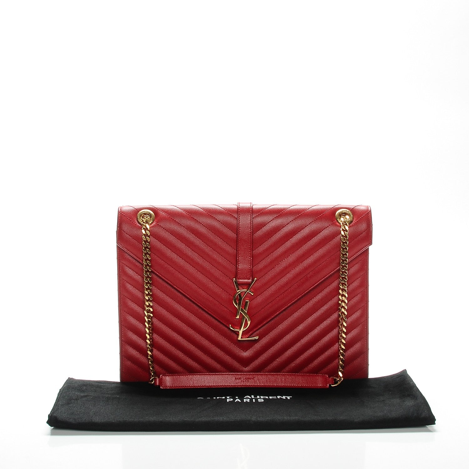 Saint Laurent Grain De Poudre Matelasse Chevron Large Monogram Satchel Lipstick Red 14 of 14