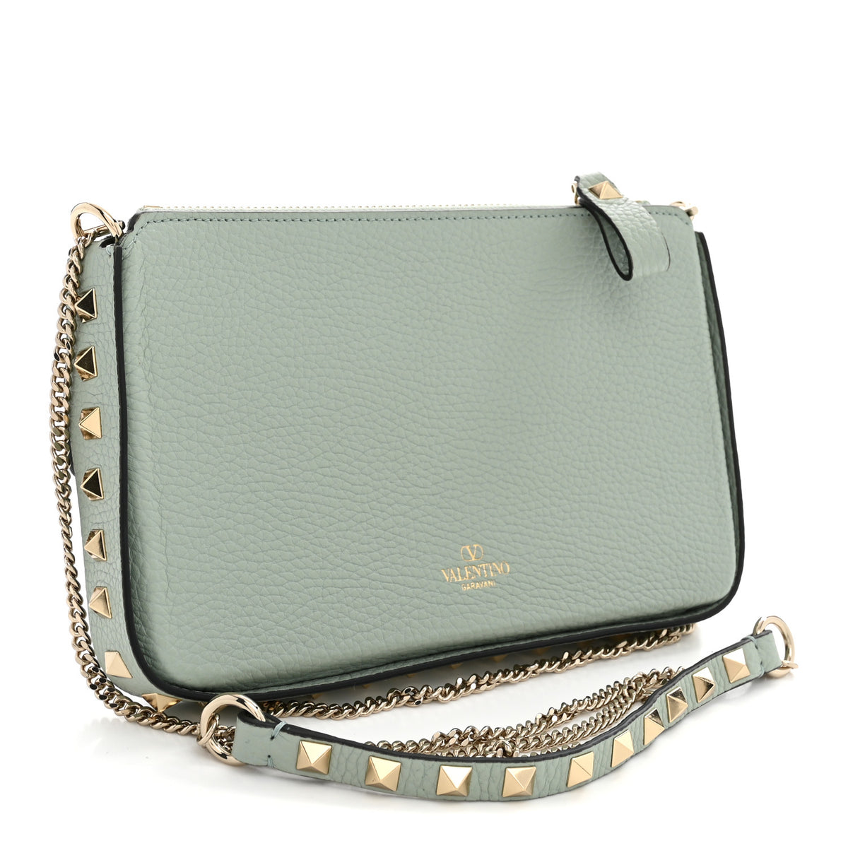 Valentino Garavani Grainy Calfskin Rockstud Crossbody Bag Water Green 3 of 11