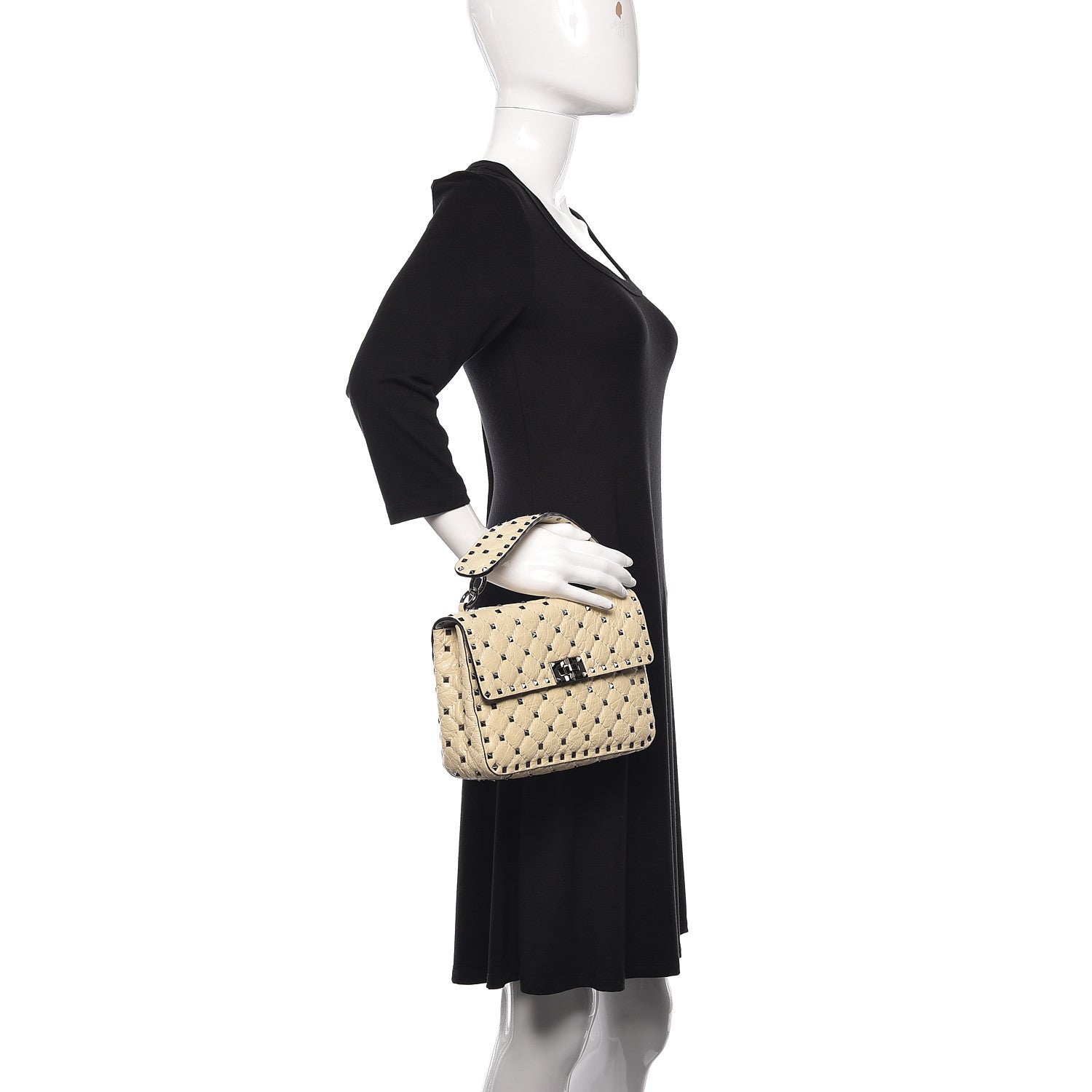 Valentino Garavani Craquele Nappa Medium Rockstud Spike Shoulder Bag Light Ivory 2 of 11