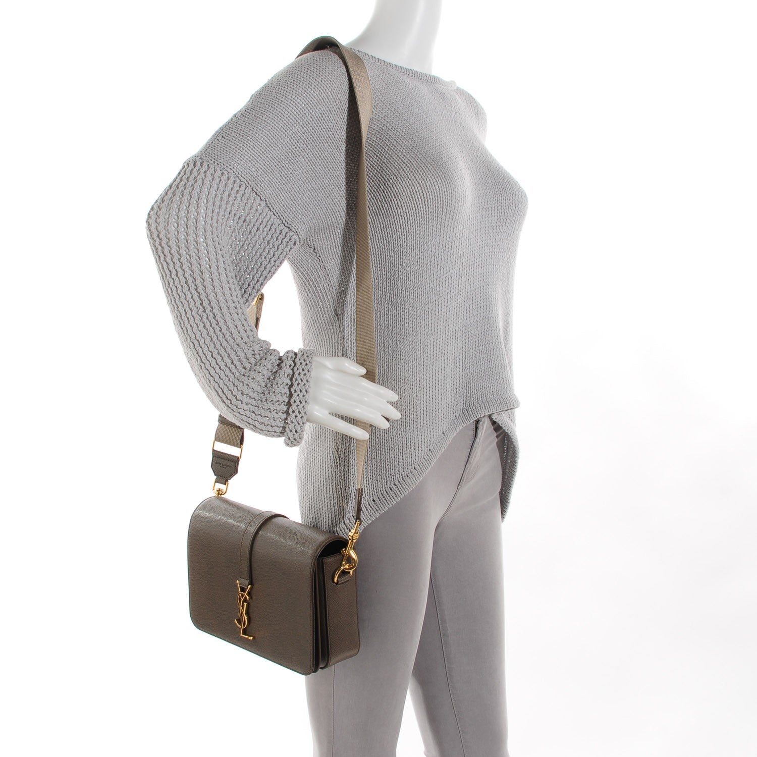 Saint Laurent Textured Calfskin Medium Classic Monogram Universite Bag Grey 2 of 8