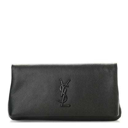 Saint Laurent Grain De Poudre West Hollywood Monogram Fold Over Clutch Black 1 of 8