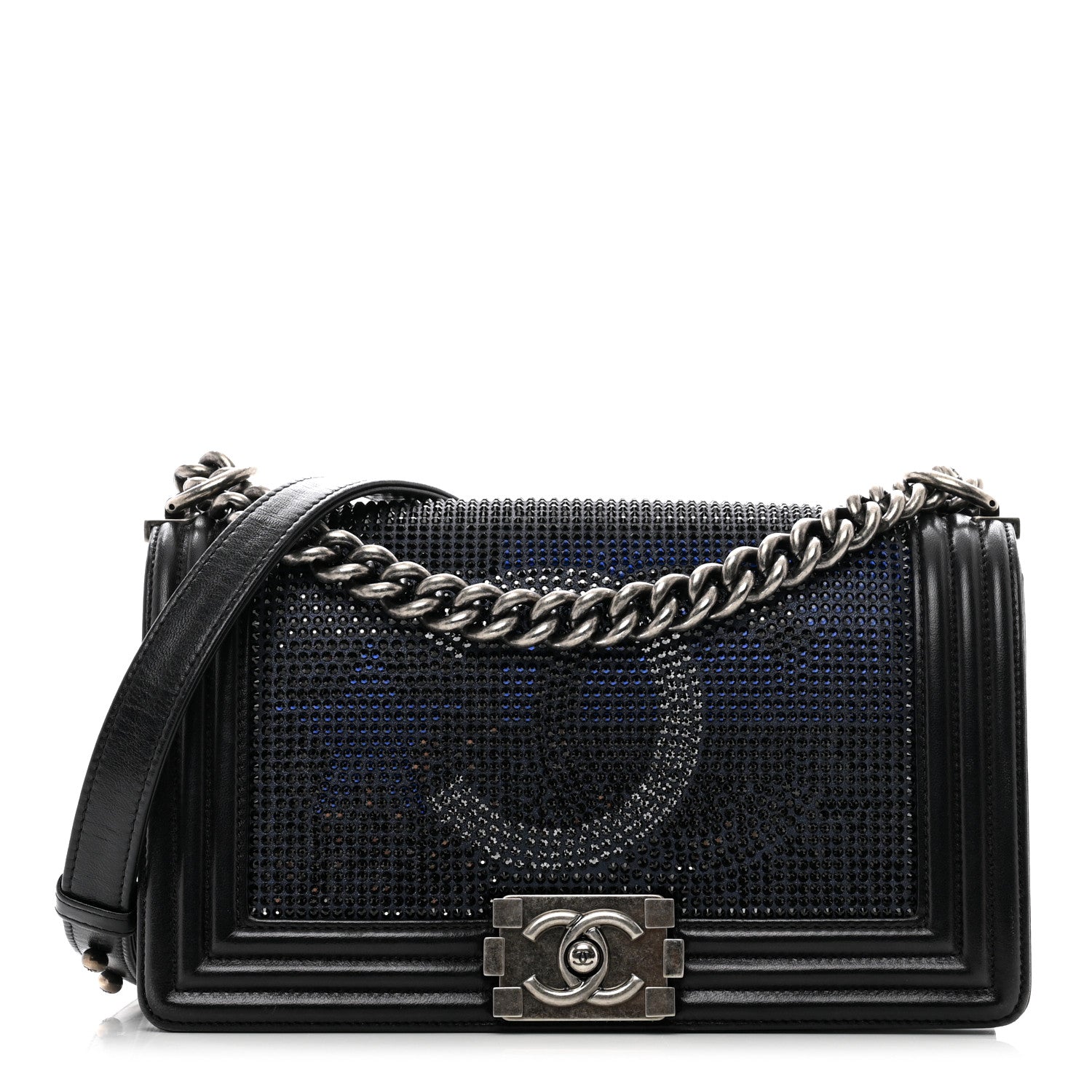 Chanel Iridescent Calfskin Quilted Strass Medium Paris Dallas Boy Flap Navy 1 of 11