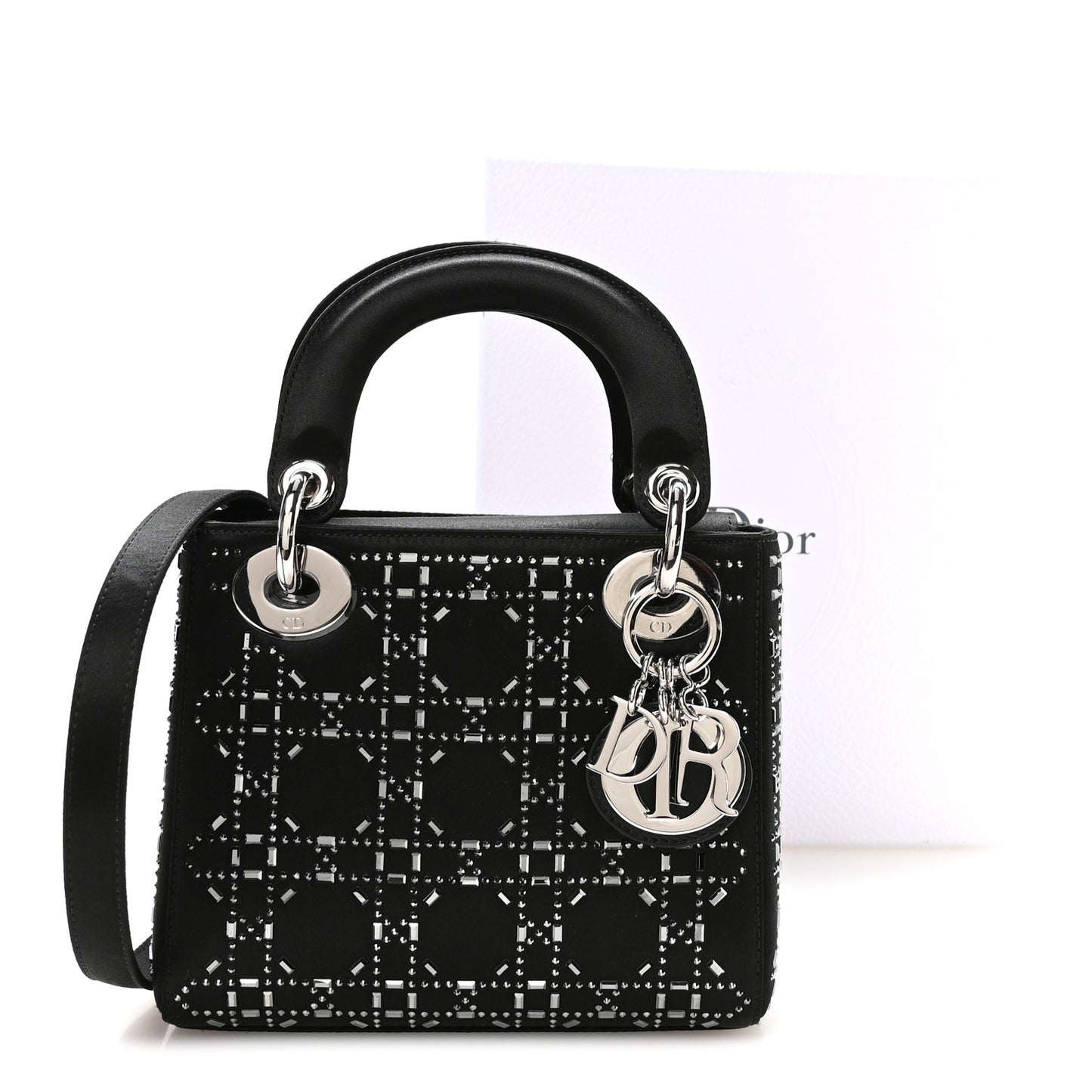Satin Crystal Cannage Mini Lady Dior Black