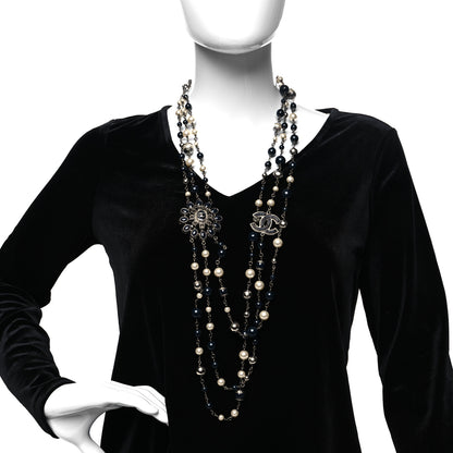 Chanel Gripoix Poured Glass Pearl CC Layered Pendant Necklace Navy Blue 2 of 7