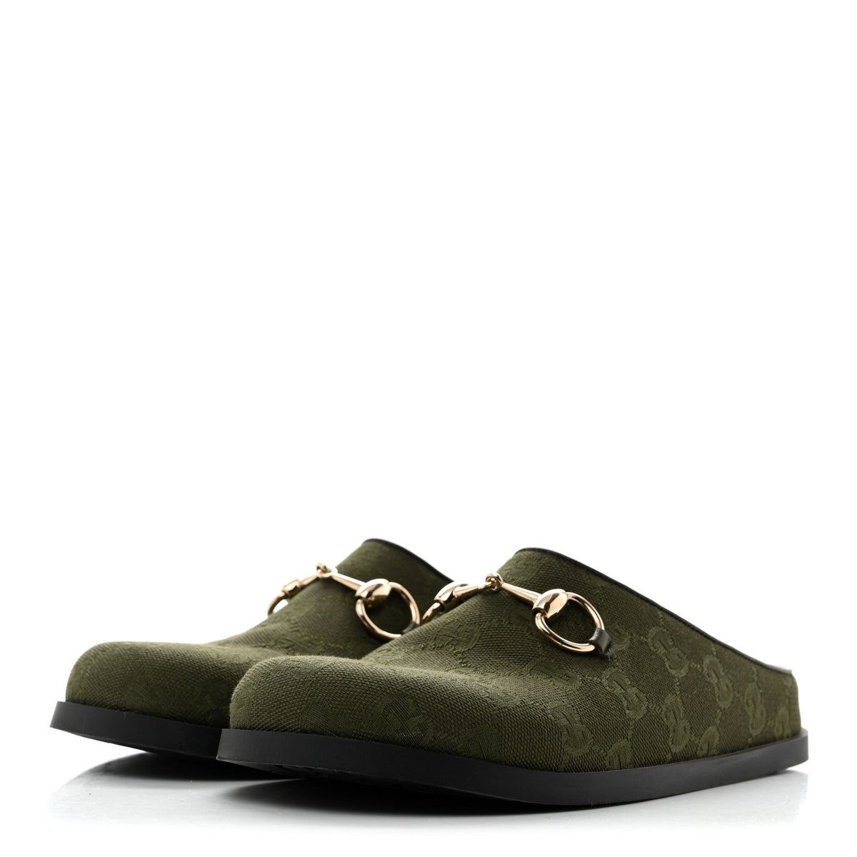 Gucci New Canvas Monogram GG Granada Kid Womens Horsebit Mules 35.5 Green 4 of 10