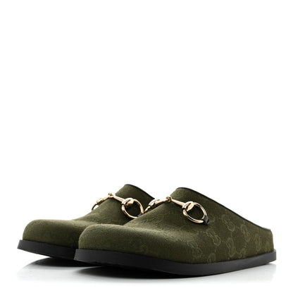 Gucci New Canvas Monogram GG Granada Kid Womens Horsebit Mules 35.5 Green 4 of 10