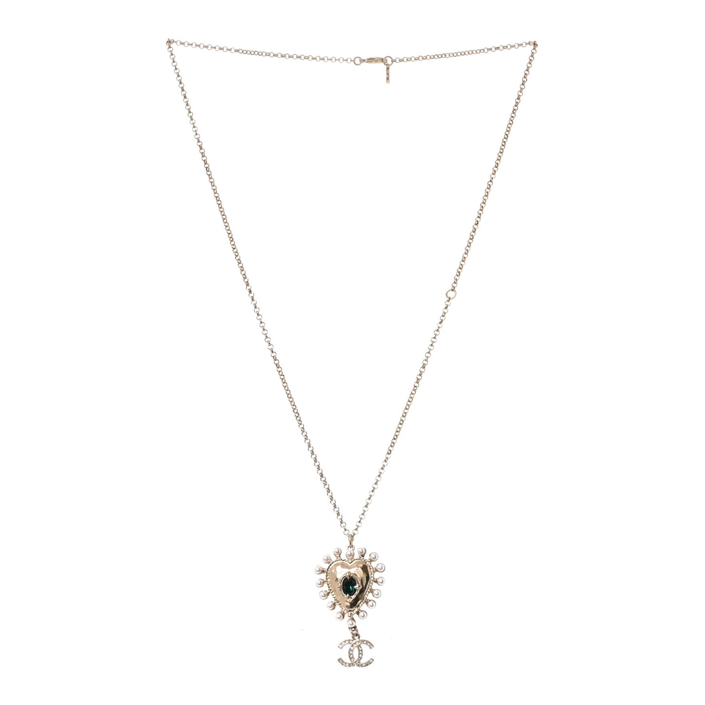 Resin Pearl Crystal CC Heart Necklace Gold