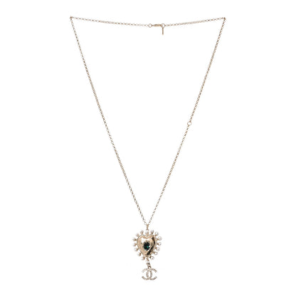 Chanel Resin Pearl Crystal CC Heart Necklace Gold 1 of 4
