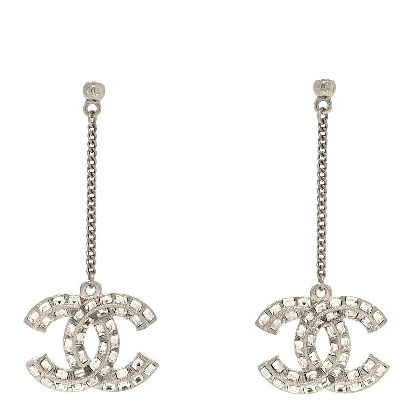 Crystal CC Drop Earrings Silver