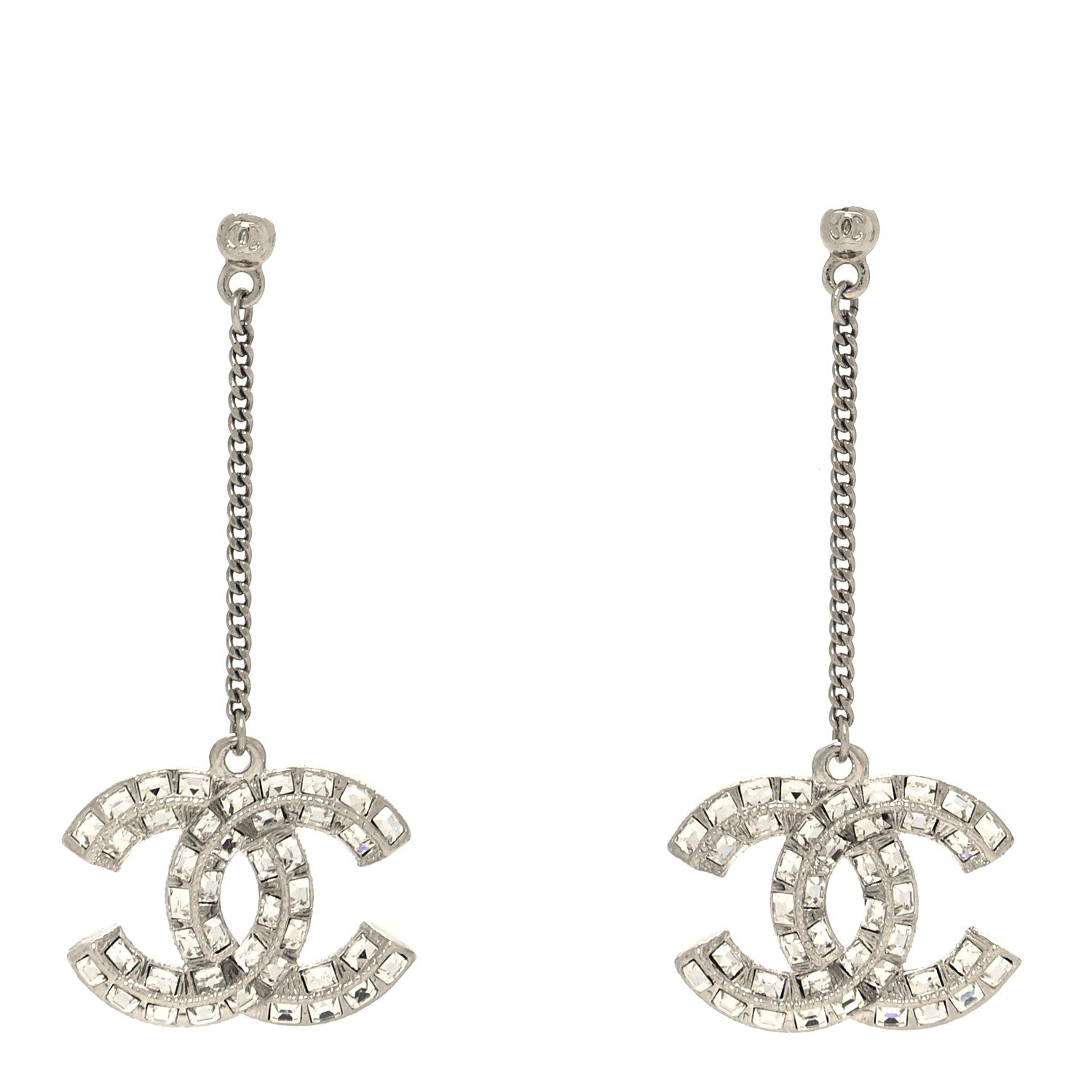 Chanel Crystal CC Drop Earrings Silver 1 of 4