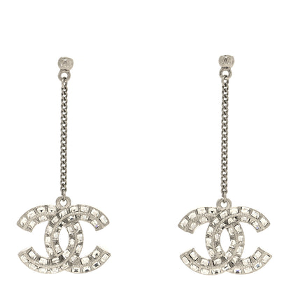 Chanel Crystal CC Drop Earrings Silver 1 of 4