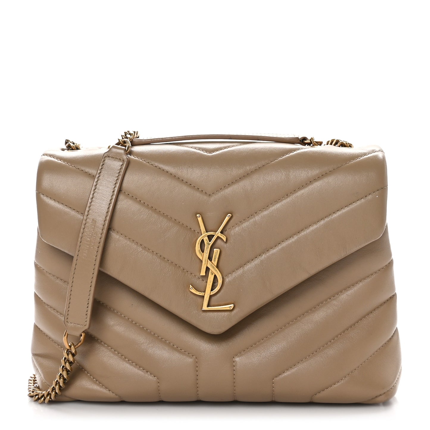 Calfskin Y Quilted Monogram Small Loulou Chain Satchel Dark Beige