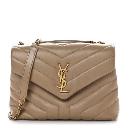 Saint Laurent Calfskin Y Quilted Monogram Small Loulou Chain Satchel Dark Beige 1 of 11