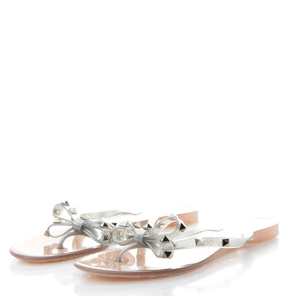 Valentino Garavani PVC Jelly Glitter Rockstud Bow Thong Sandals 40 Silver 3 of 9