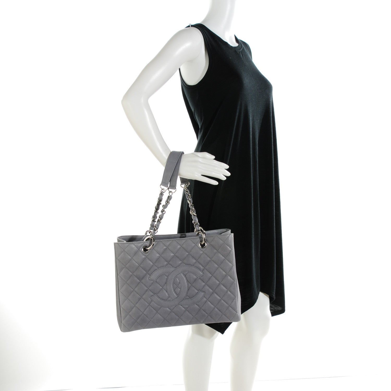 Chanel Caviar Quilted Grand Shopping Tote GST Light Grey 2 of 7