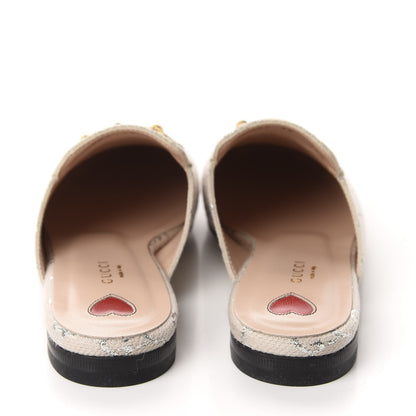 Gucci Canvas Lame GG Monogram Womens Princetown Slippers 38 Gardenia Silver 5 of 10