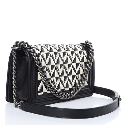 Chanel Calfskin Woven Medium Boy Flap Black White 3 of 11