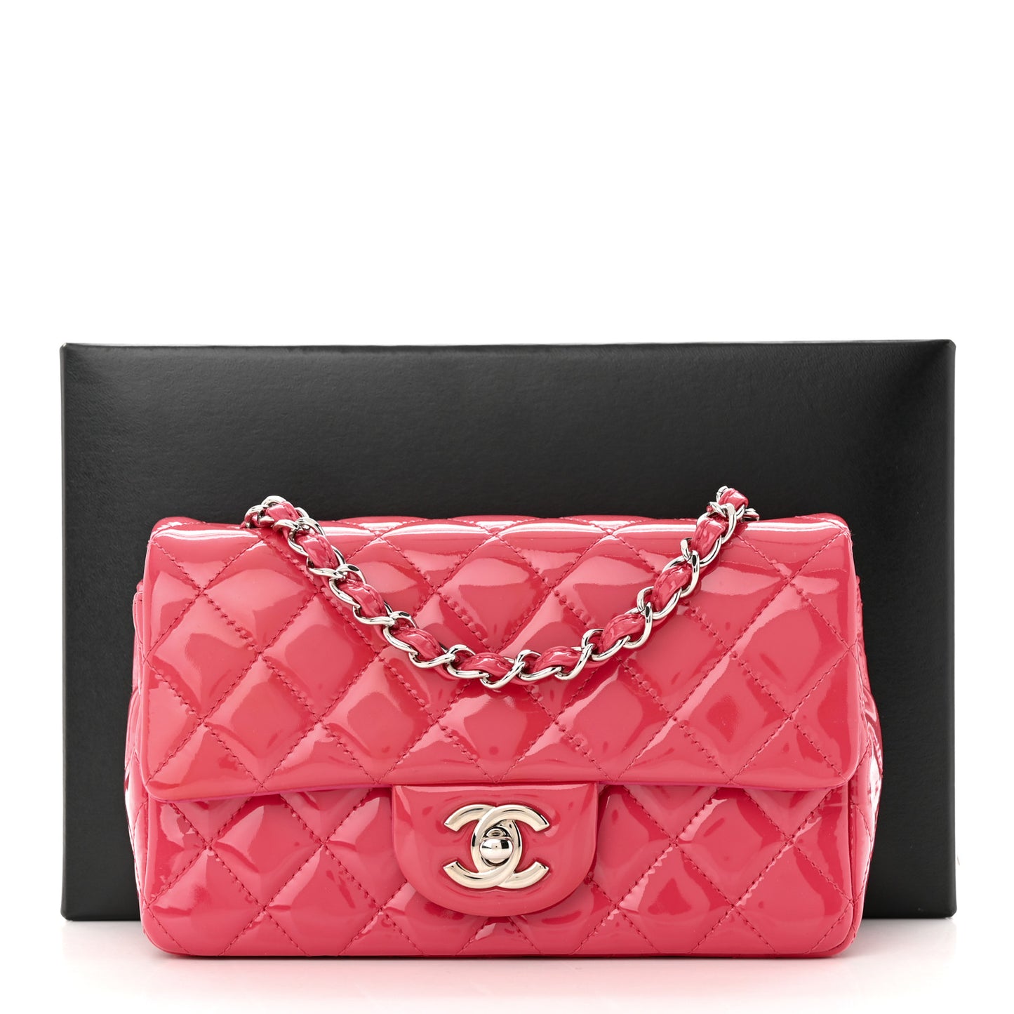 Patent Calfskin Quilted Mini Rectangular Flap Pink