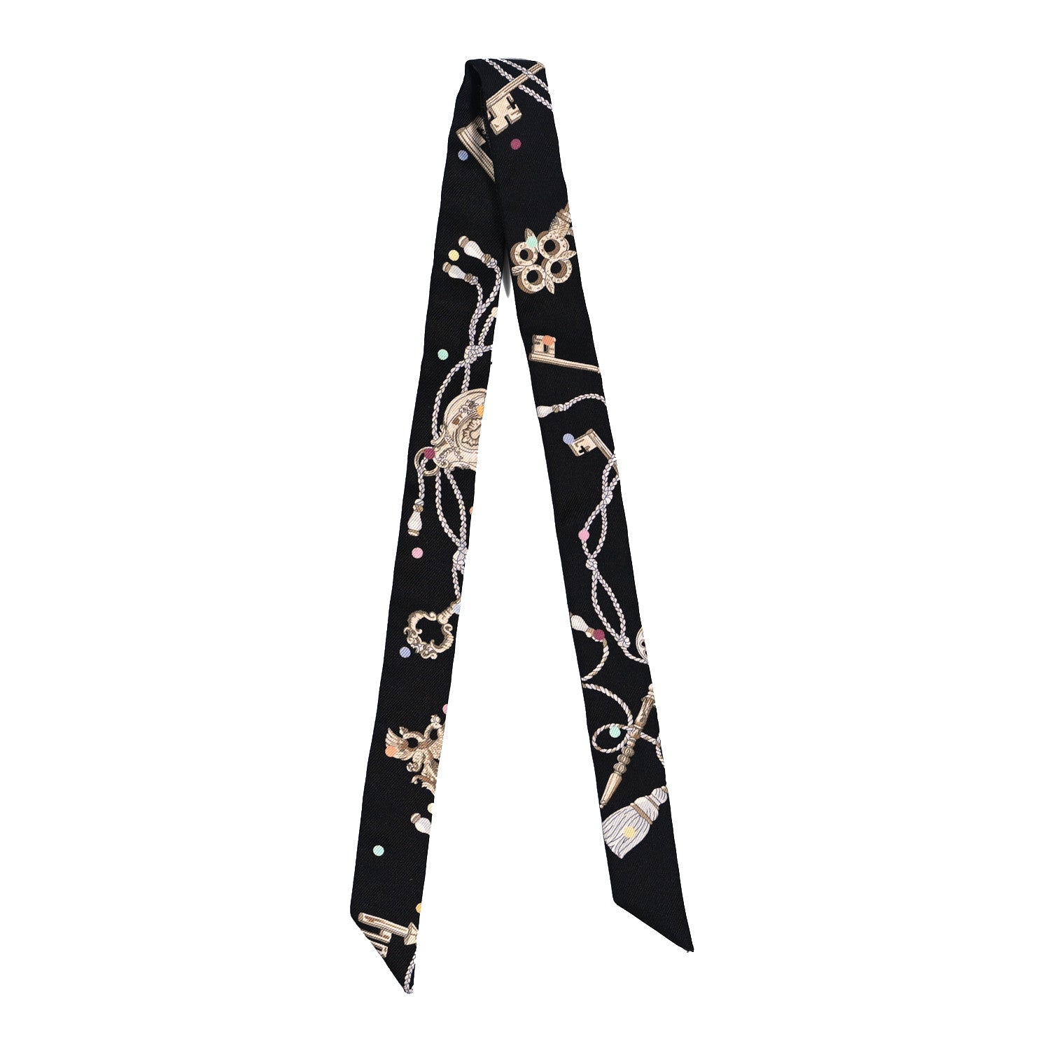 Hermes Silk Les Cles A Pois Doll Twilly Black Beige Rose 2 of 3