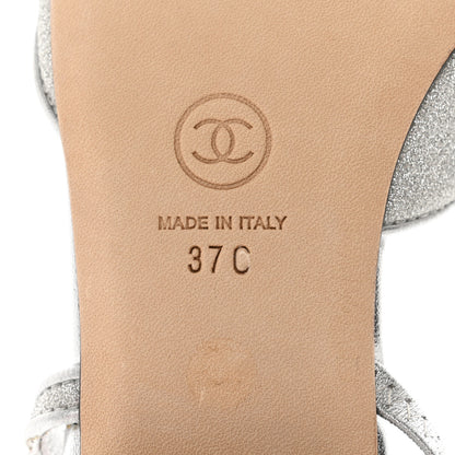 Chanel Glitter Calfskin Grosgrain CC Slingback Flats 37 Black Silver 6 of 9