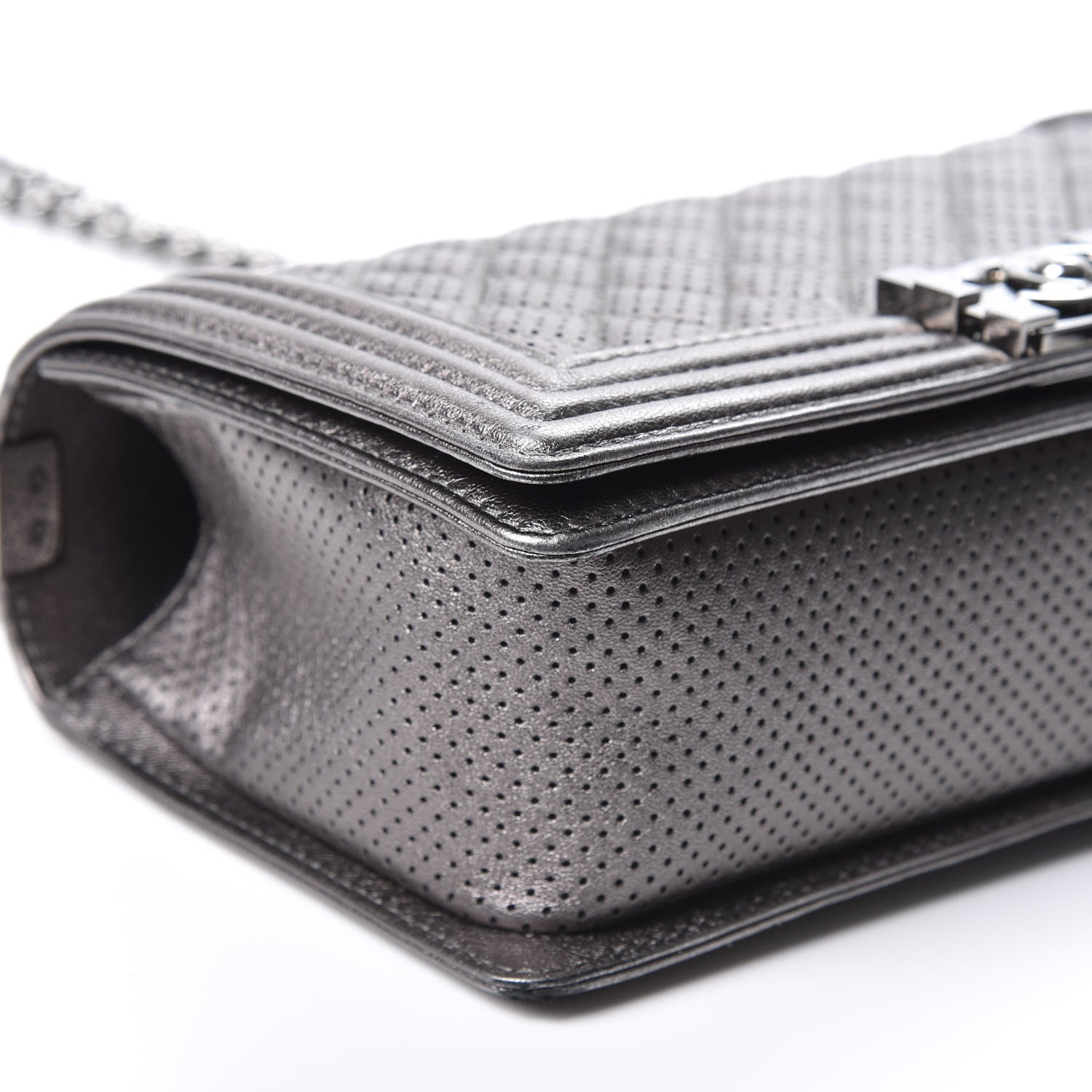 Chanel Metallic Lambskin Perforated Medium Boy Flap Dark Silver 5 of 9