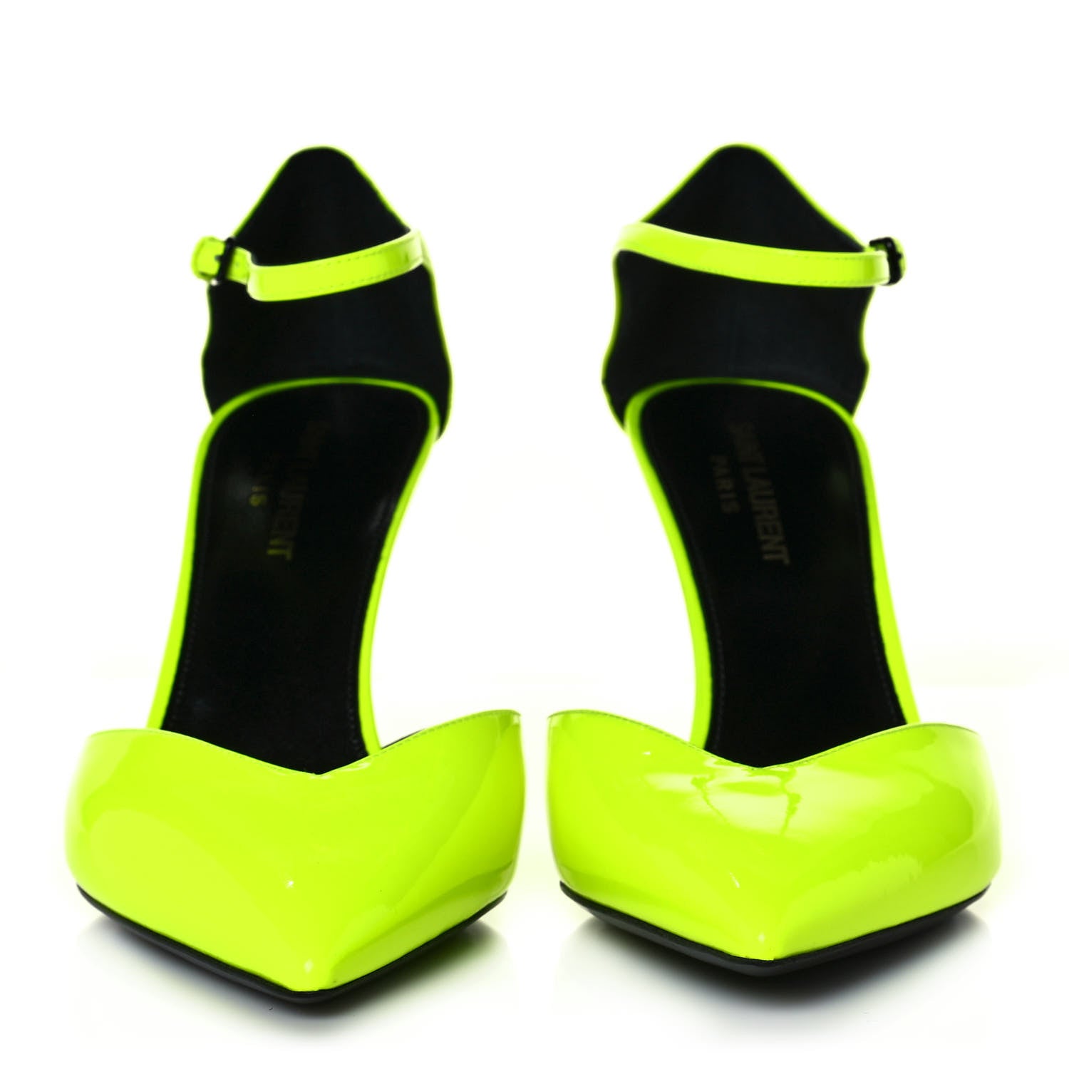 Saint Laurent Patent Anja 85 Ankle Strap Pointed Pumps 38.5 Fluo Yellow 2 of 8