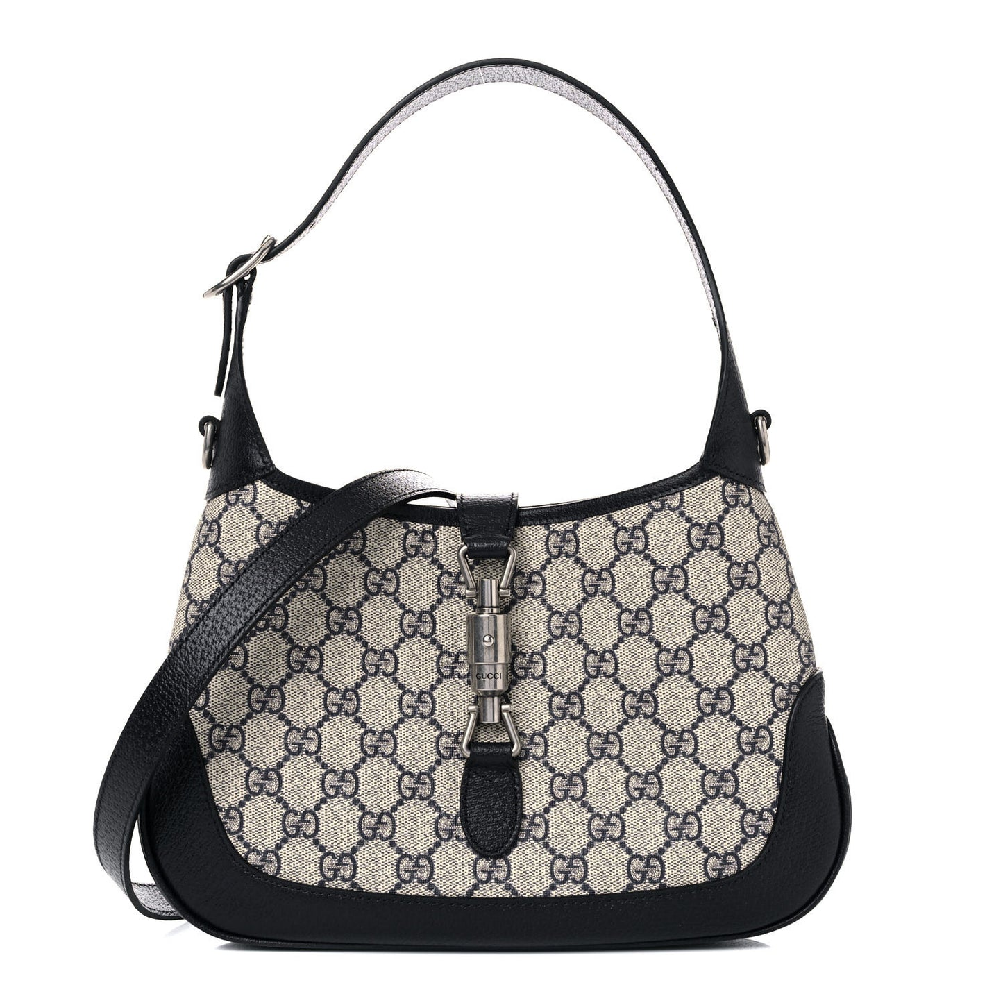 GG Supreme Monogram Textured Dollar Calfskin Web Small Jackie 1961 Hobo Beige Blue