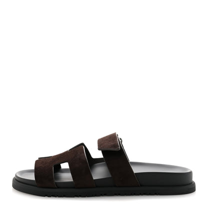 Hermes Suede Goatskin Womens Chypre Sandals 39.5 Marron Ebene 1 of 10