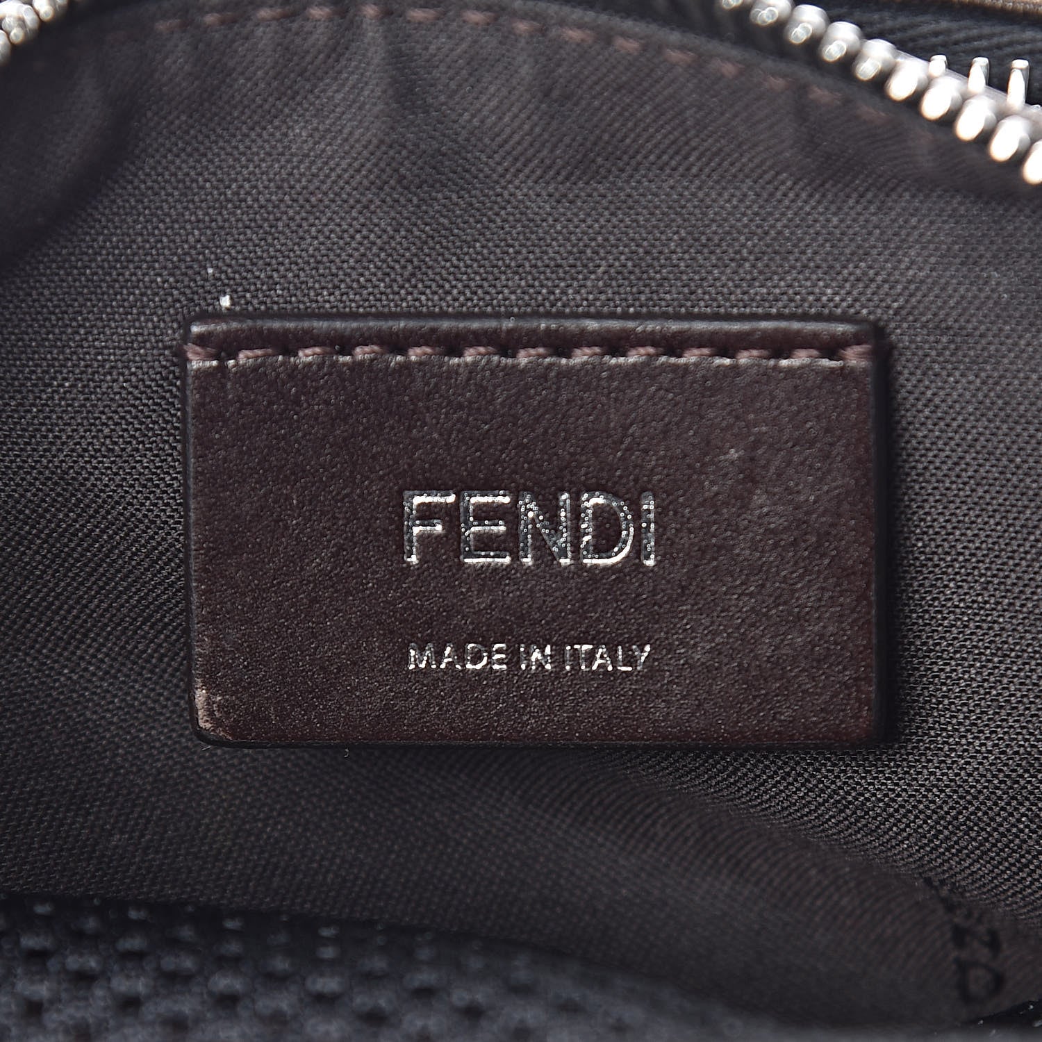 Fendi Glazed Fabric Vitello Century FF 1974 Stamp Patch Mens Pocket Belt Bag Mogano Panna Black 9 of 11