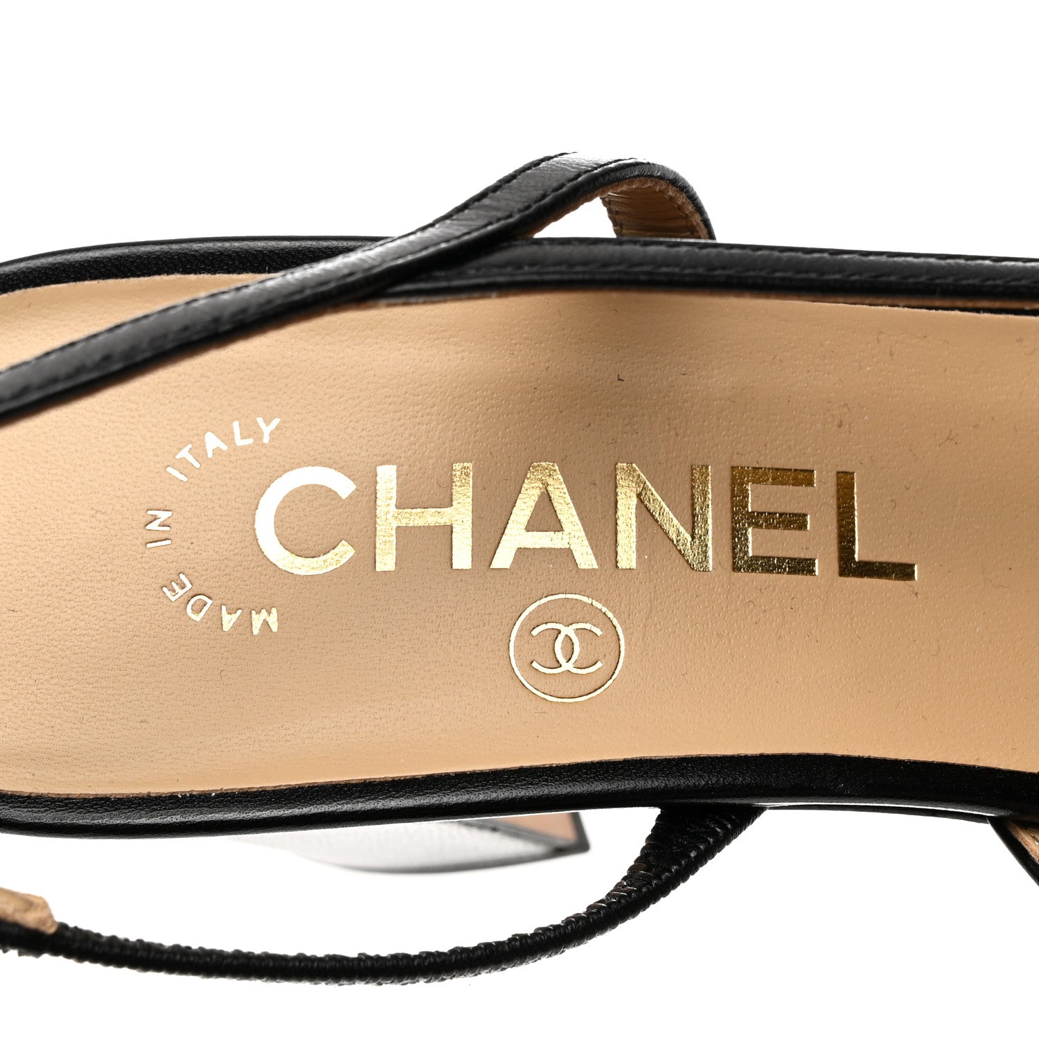 Chanel Goatskin Grosgrain Cap Toe CC Slingback Sandals 38 Black 7 of 9