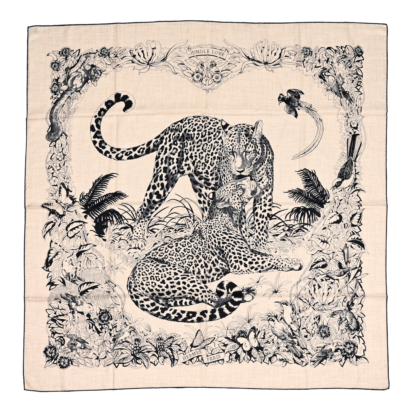 Cashmere Silk Jungle Love Tattoo Shawl 140 Natural Bleu Black