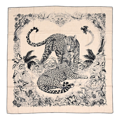 Hermes Cashmere Silk Jungle Love Tattoo Shawl 140 Natural Bleu Black 1 of 5