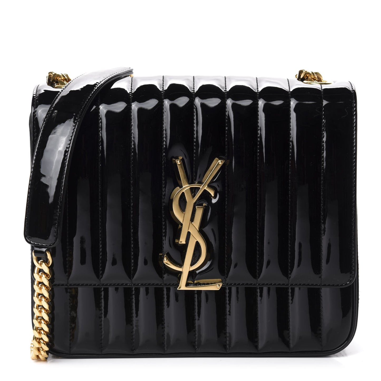 Patent Matelasse Monogram Large Vicky Chain Bag Black